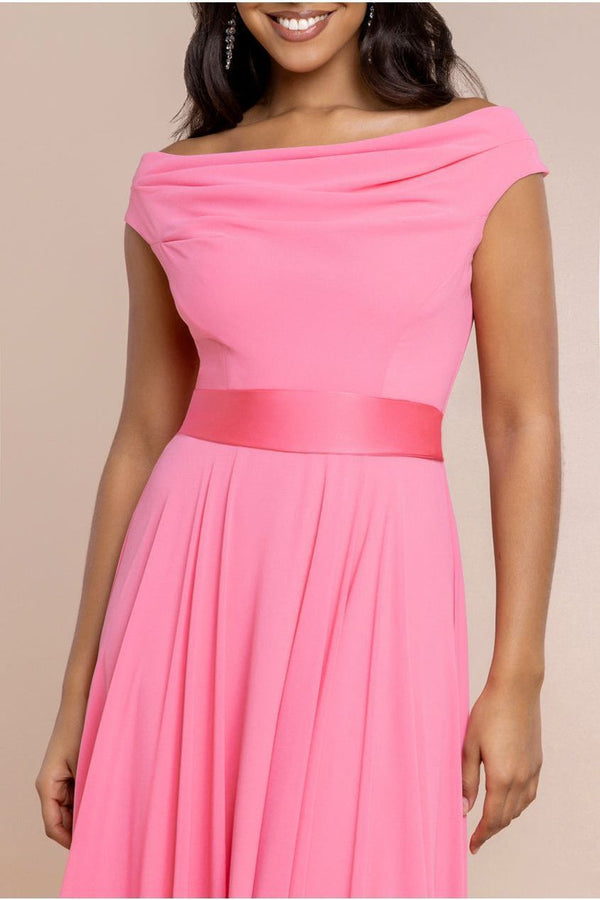 Goddiva Cowl Neck A-Line Chiffon Maxi Dress - Coral By Goddiva