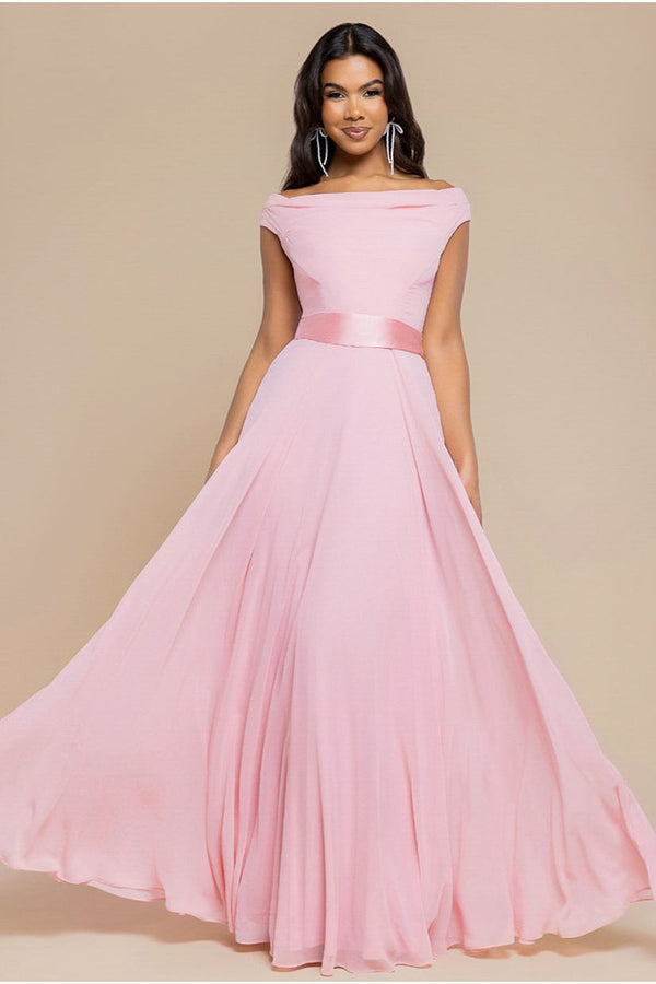 Goddiva Cowl Neck Chiffon Maxi Dress - Blush Pink By Goddiva