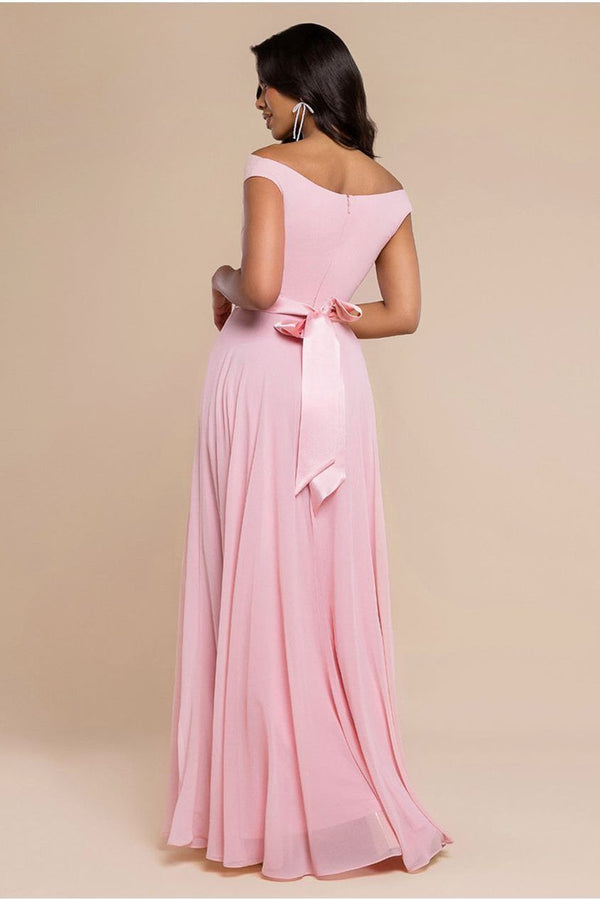 Goddiva Cowl Neck Chiffon Maxi Dress - Blush Pink By Goddiva