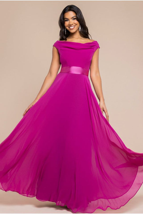 Goddiva Cowl Neck Chiffon Maxi Dress - Magenta By Goddiva