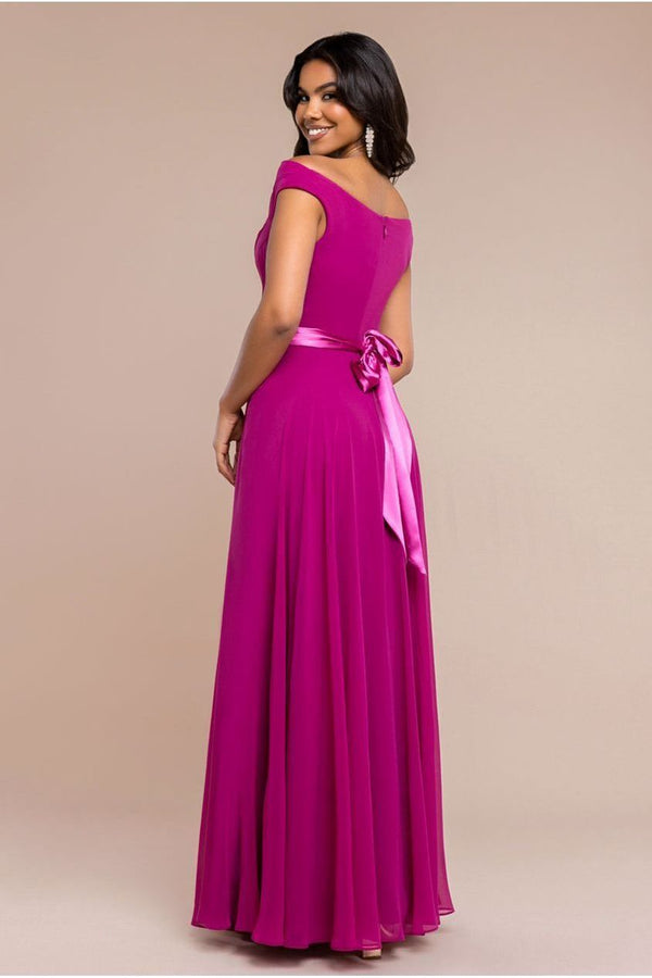 Goddiva Cowl Neck Chiffon Maxi Dress - Magenta By Goddiva