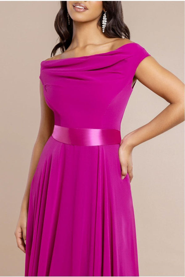 Goddiva Cowl Neck Chiffon Maxi Dress - Magenta By Goddiva