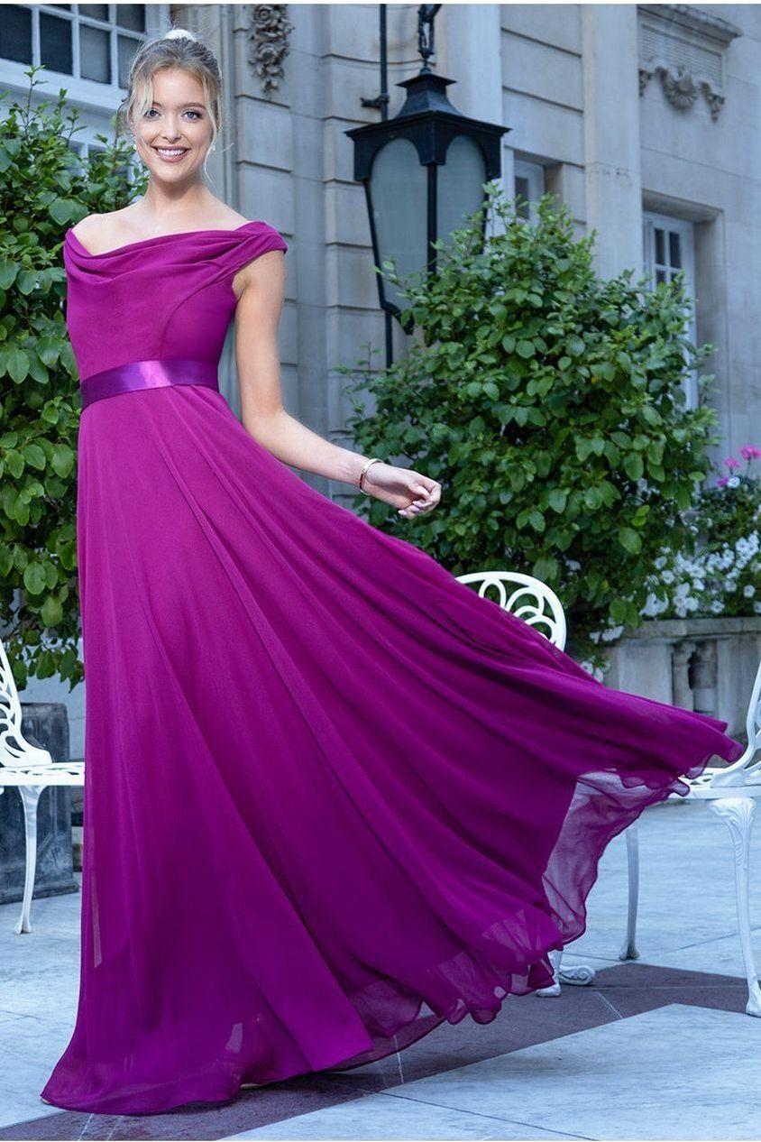 goddiva Cowl Neck Chiffon Maxi Dress - Magenta by Goddiva