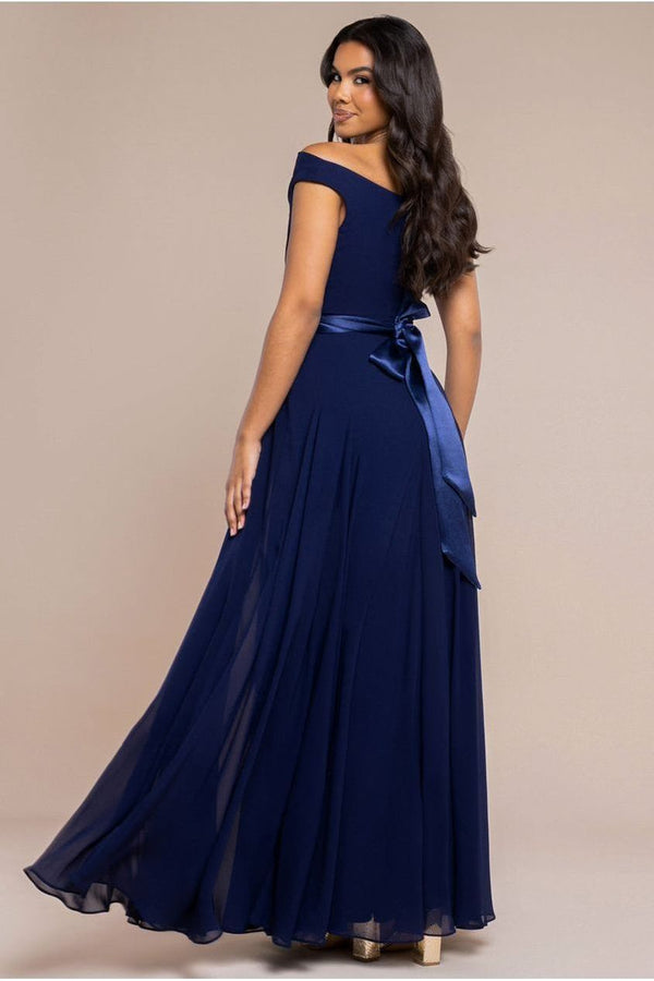 Goddiva Cowl Neck Chiffon Maxi Dress - Navy Blue By Goddiva