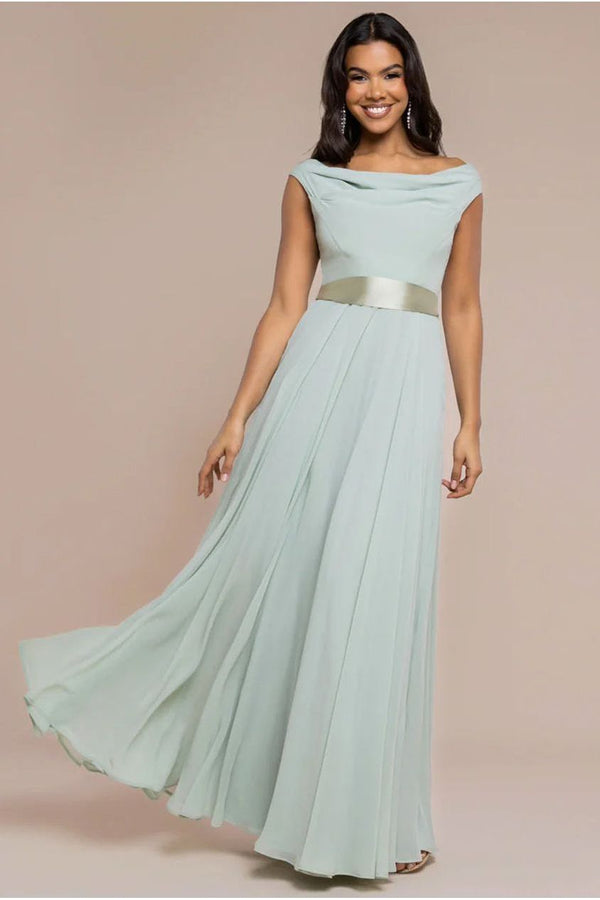Goddiva Cowl Neck Chiffon Maxi Dress - Sage Green By Goddiva
