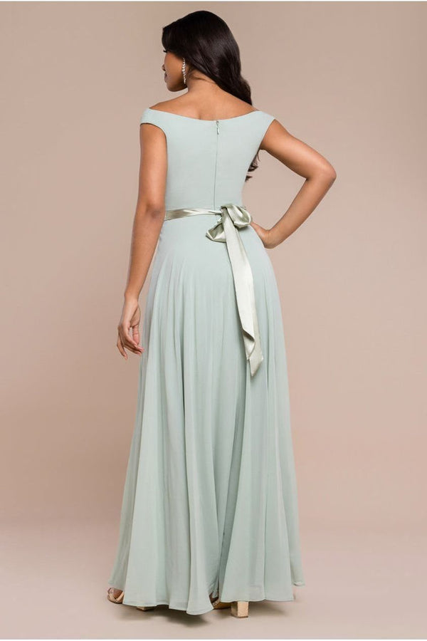 Goddiva Cowl Neck Chiffon Maxi Dress - Sage Green By Goddiva