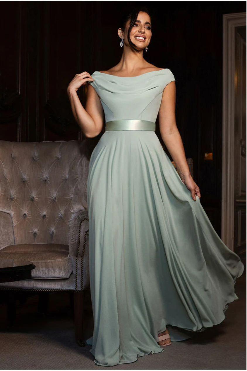 goddiva Cowl Neck Chiffon Maxi Dress - Sage Green by Goddiva