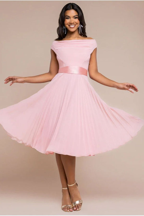 Goddiva Cowl Neck Pleated A-Line Chiffon Midi Dress - Blush Pink By Goddiva