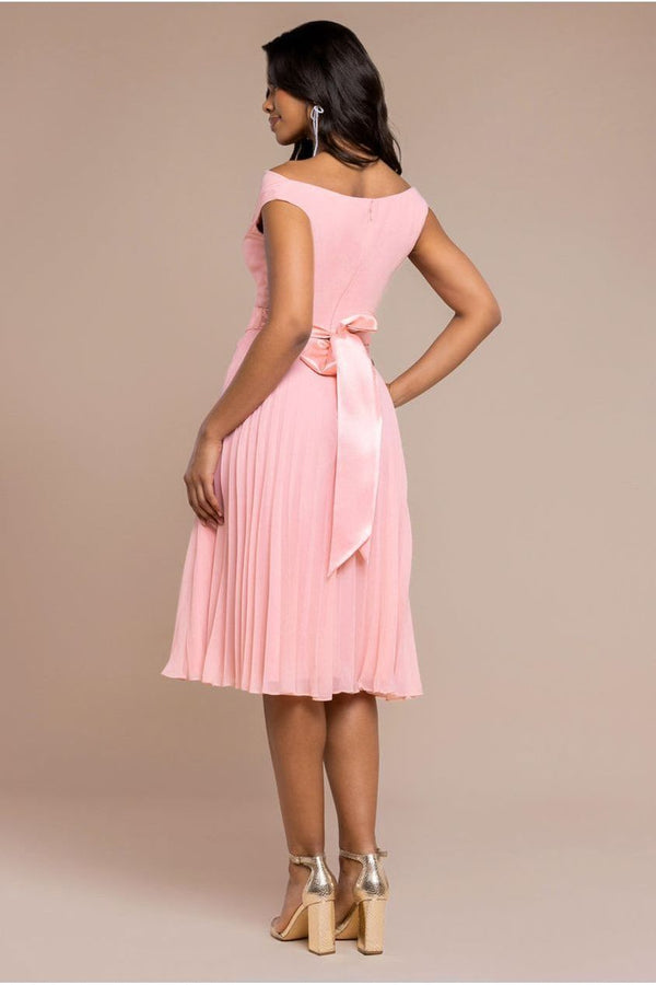 Goddiva Cowl Neck Pleated A-Line Chiffon Midi Dress - Blush Pink By Goddiva