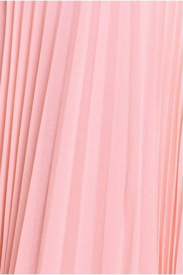 Goddiva Cowl Neck Pleated A-Line Chiffon Midi Dress - Blush Pink By Goddiva