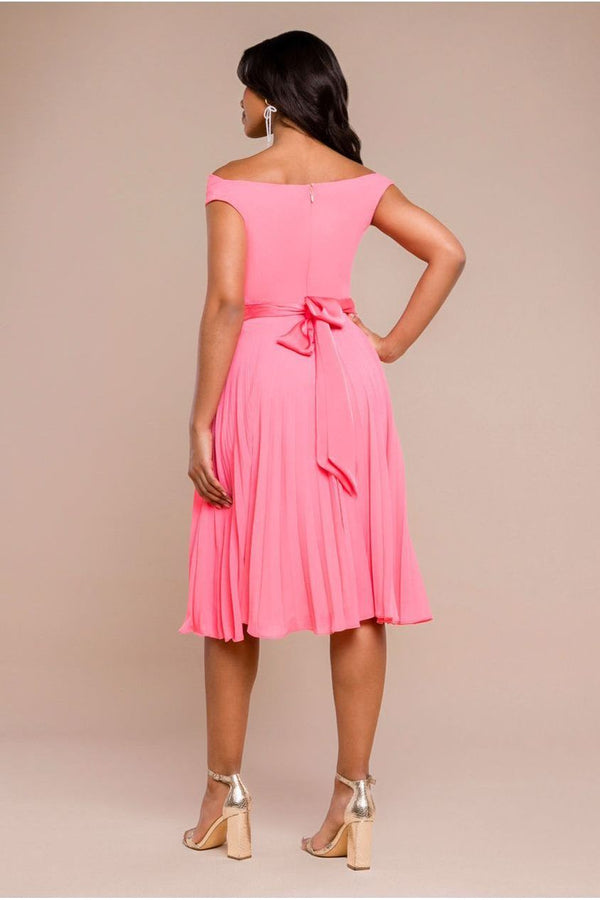 Goddiva Cowl Neck Pleated A-Line Chiffon Midi Dress - Coral By Goddiva