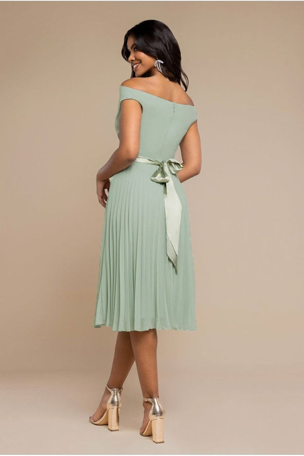 Goddiva Cowl Neck Pleated A-Line Chiffon Midi Dress - Sage Green By Goddiva