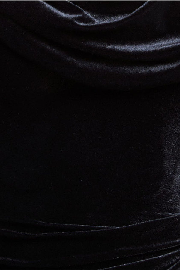 Goddiva Cowl One Shoulder Velvet Maxi Dress - Black By Goddiva