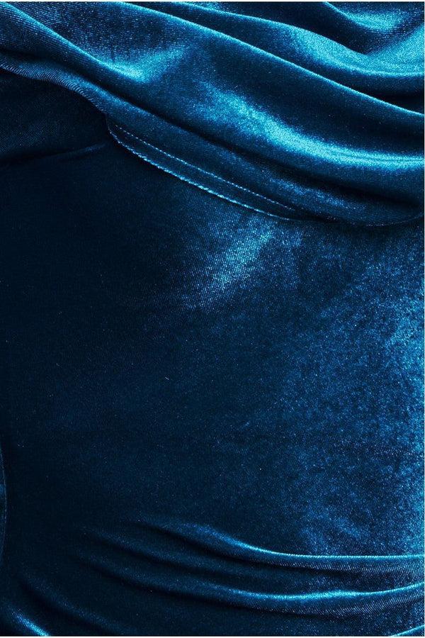 Goddiva Cowl One Shoulder Velvet Maxi Dress - Teal By Goddiva