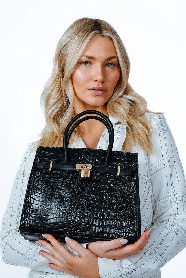 Goddiva Croc Buckle Top Handle Bag In Black By SVNX