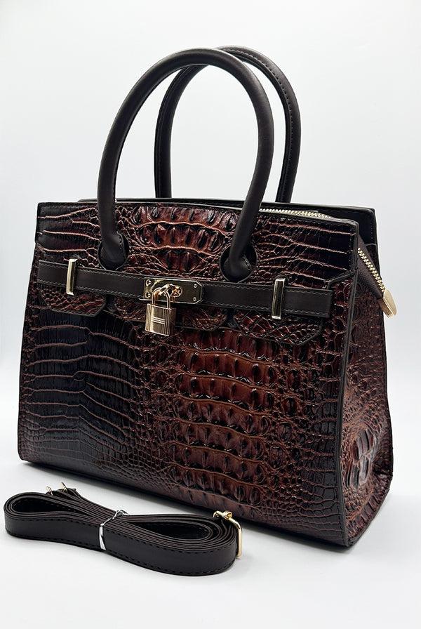 Goddiva Croc Buckle Top Handle Bag In Brown By SVNX