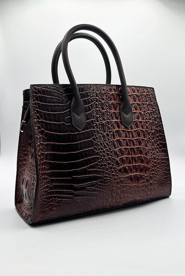 Goddiva Croc Buckle Top Handle Bag In Brown By SVNX