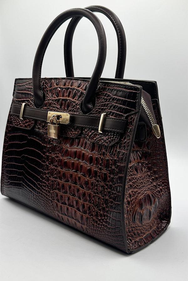 Goddiva Croc Buckle Top Handle Bag In Brown By SVNX