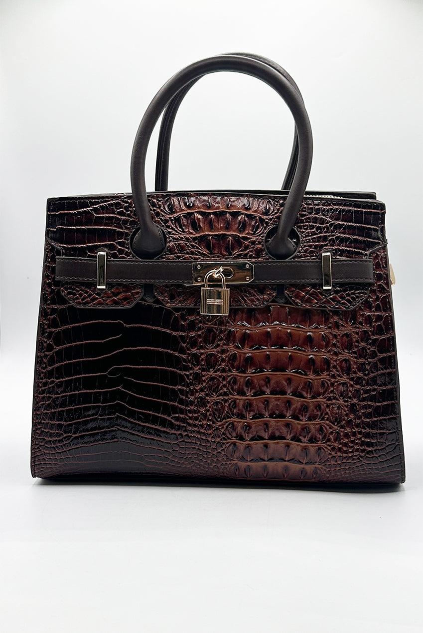 goddiva Croc Buckle Top Handle Bag In Brown by SVNX