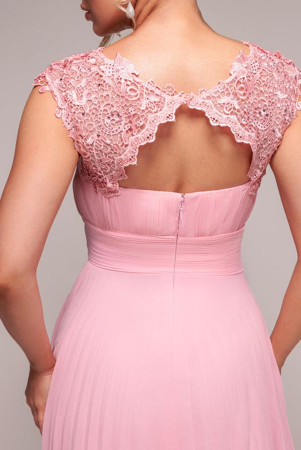 Goddiva Crochet & Pleated Top Midi Dress - Blush Pink By Goddiva