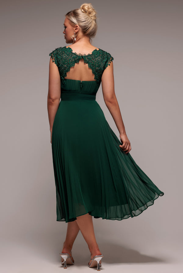 Goddiva Crochet & Pleated Top Midi - Emerald By Goddiva