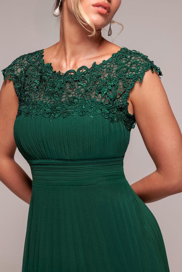 Goddiva Crochet & Pleated Top Midi - Emerald By Goddiva