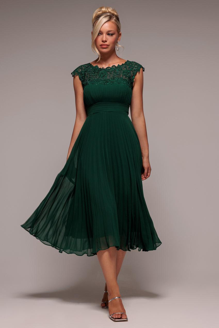 goddiva Crochet & Pleated Top Midi - Emerald by Goddiva