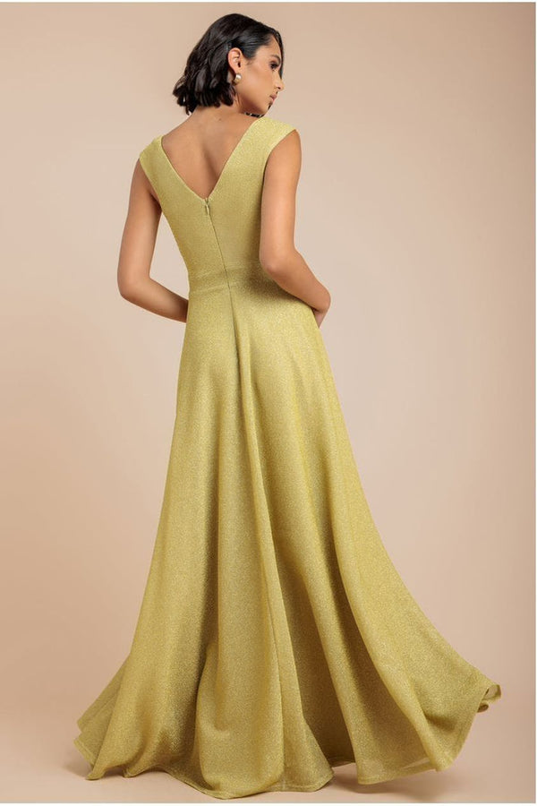 Goddiva Crossover Lurex Glitter Maxi Dress - Gold By Goddiva
