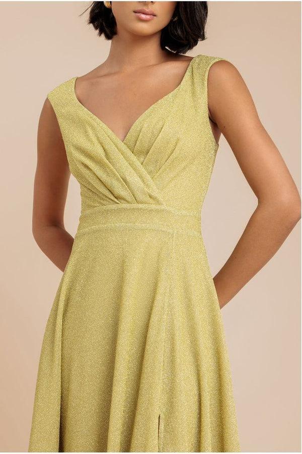 Goddiva Crossover Lurex Glitter Maxi Dress - Gold By Goddiva