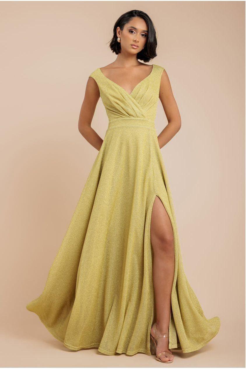 goddiva Crossover Lurex Glitter Maxi Dress - Gold by Goddiva