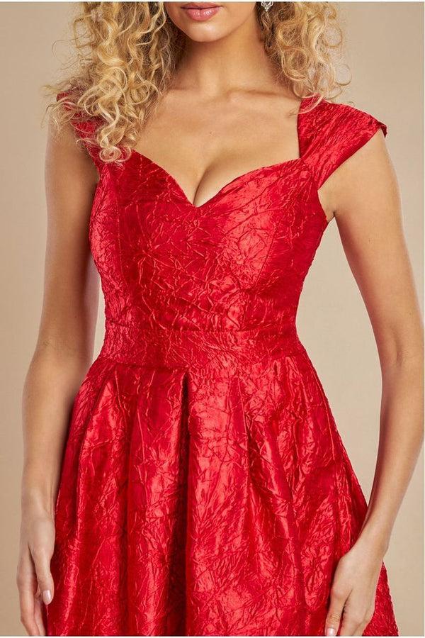 Goddiva Crushed Satin Sleeveless A Line Midi Dress - Red By Goddiva