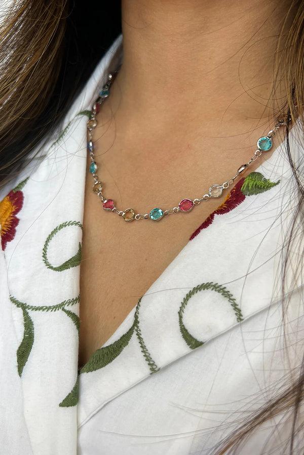 Goddiva Crystal Chain Necklace In Multi - Gift Boxed By SVNX