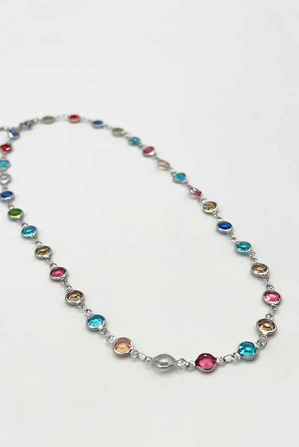 Goddiva Crystal Chain Necklace In Multi - Gift Boxed By SVNX