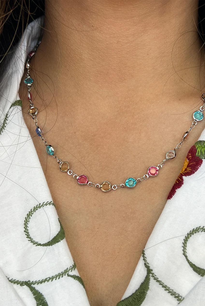 goddiva Crystal Chain Necklace In Multi - Gift Boxed by SVNX