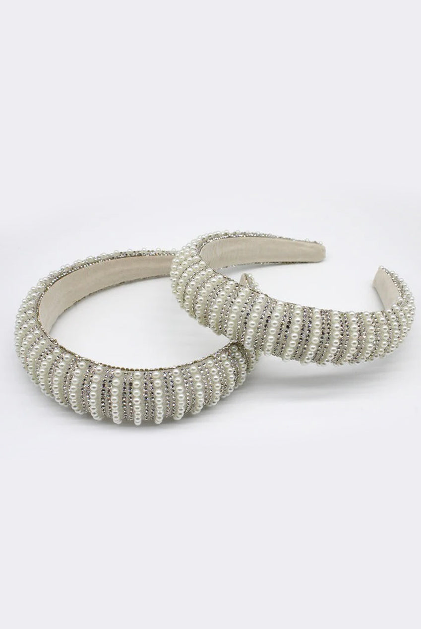 goddiva Crystal Gems And Mini Pearls Headband by SVNX