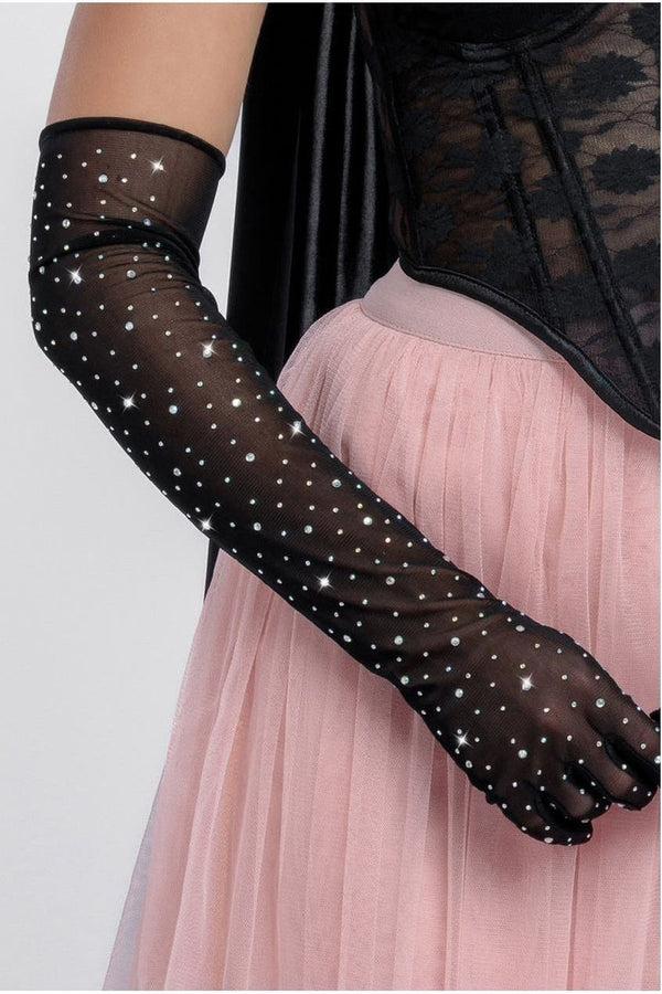 Goddiva Diamante Embellished Mesh Gloves By Goddiva