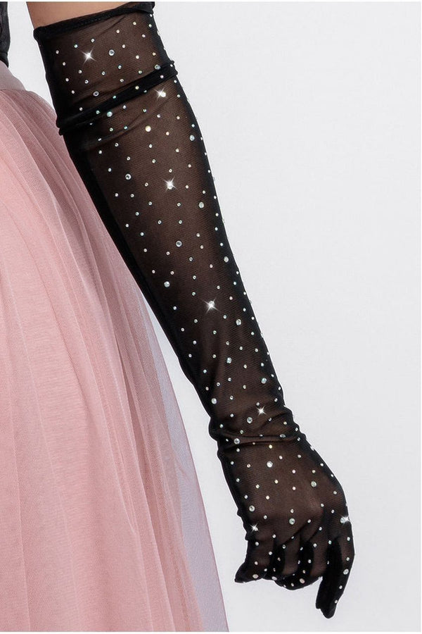 Goddiva Diamante Embellished Mesh Gloves By Goddiva