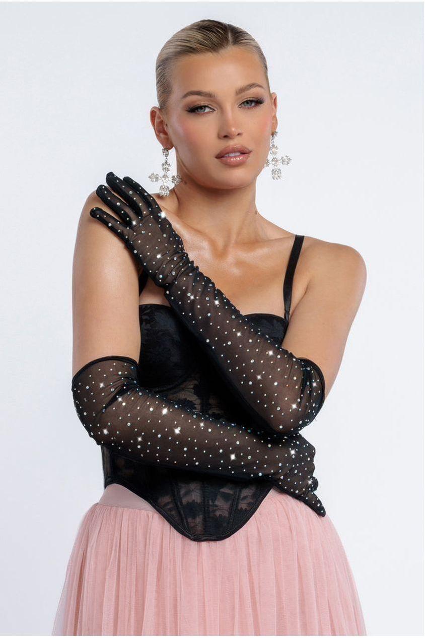 goddiva Diamante Embellished Mesh Gloves by Goddiva