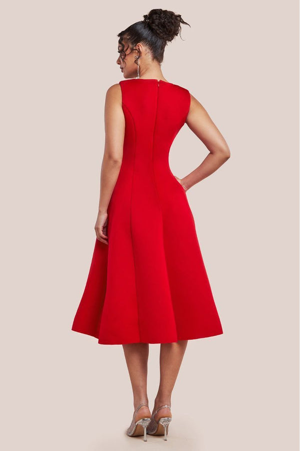 Goddiva Diamante Embellished Neck A-Line Midi Dress - Red By Goddiva