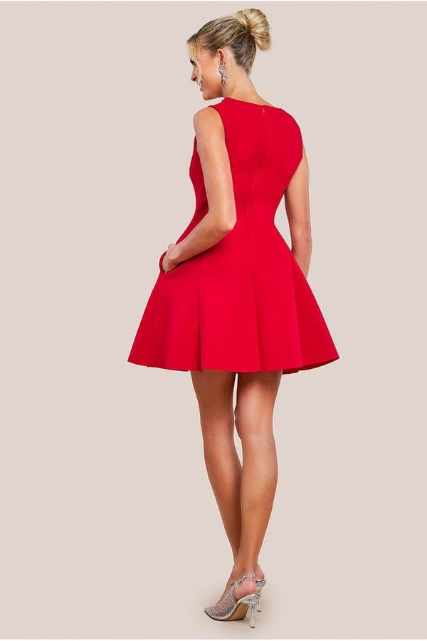 Goddiva Diamante Embellished Neck A-Line Mini Dress - Red By Goddiva