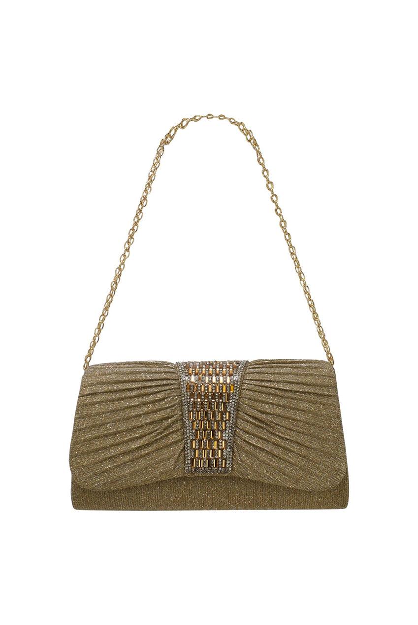 goddiva Diamante Glittery Clutch In Light Gold by SVNX