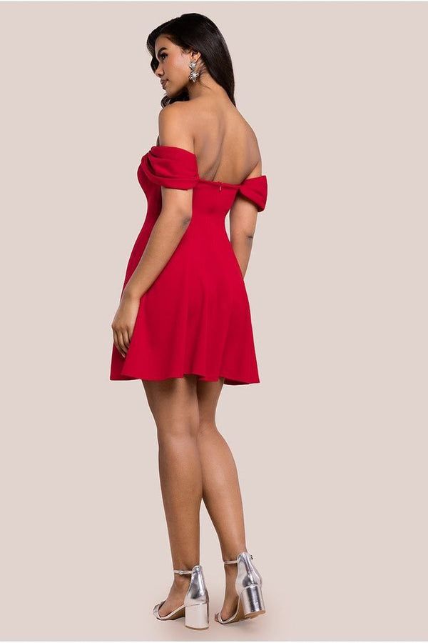 Goddiva Diamante Heart Trim A-Line Mini Dress - Red By Goddiva
