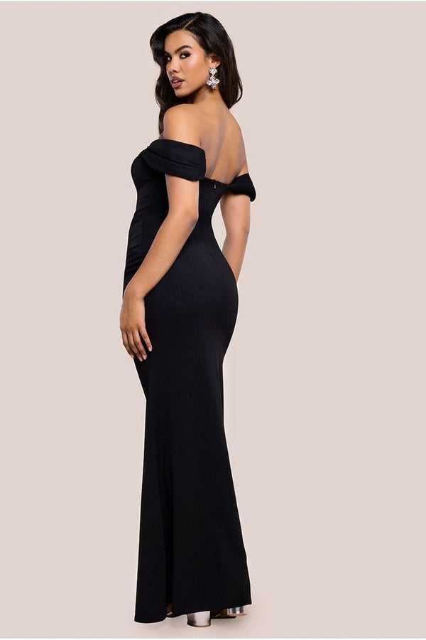Goddiva Diamante Heart Trim Evening Maxi Dress - Black By Goddiva