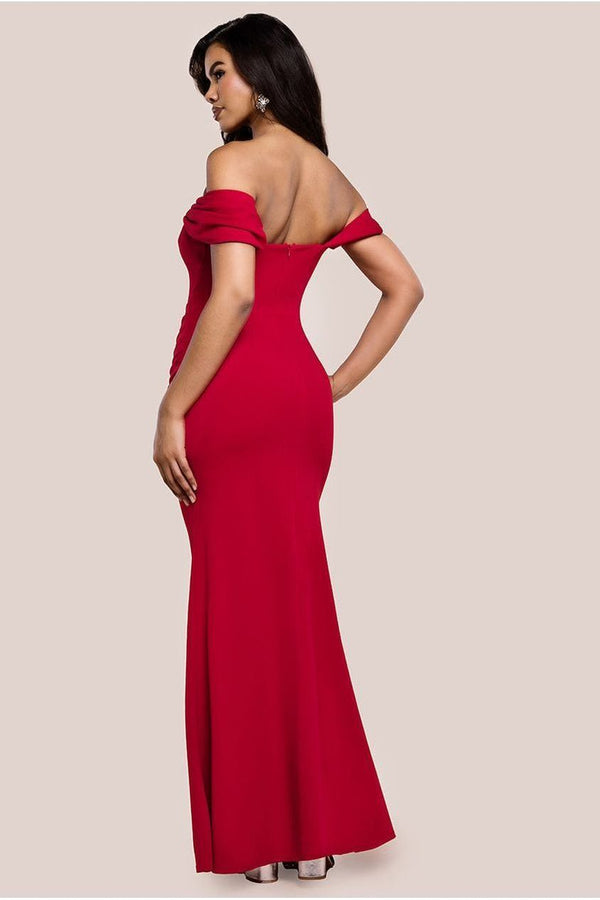 Goddiva Diamante Heart Trim Evening Maxi Dress - Red By Goddiva