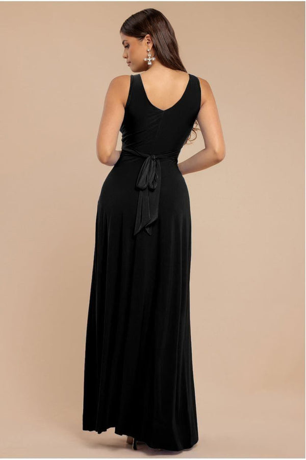 Goddiva Diamante & Scalloped Lace Neck Maxi Dress - Black By Goddiva
