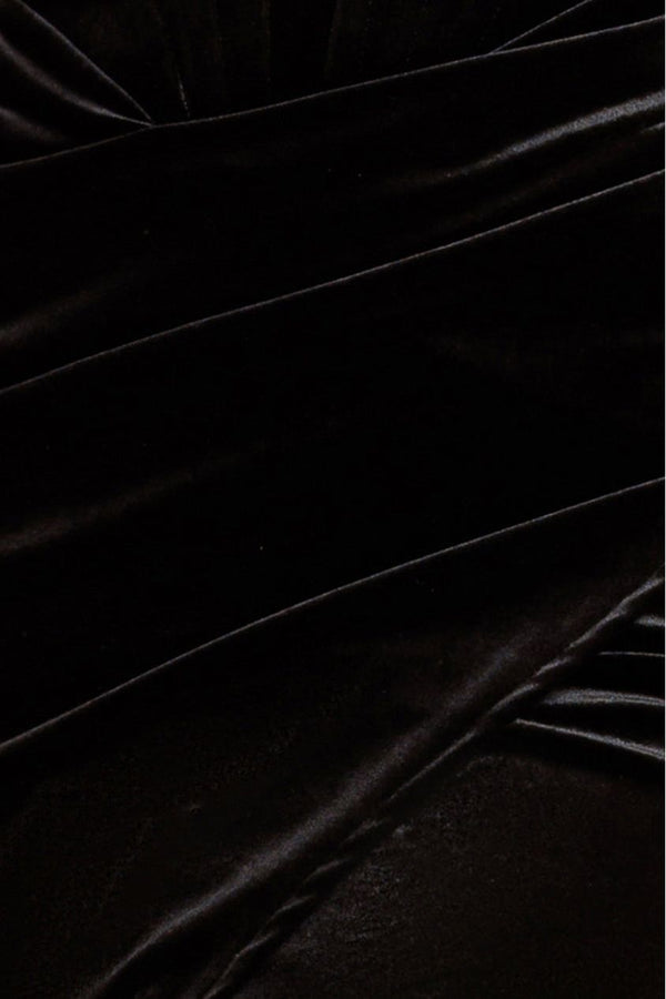 Goddiva Draped Shoulder Velvet Corset Maxi Dress - Black By Goddiva