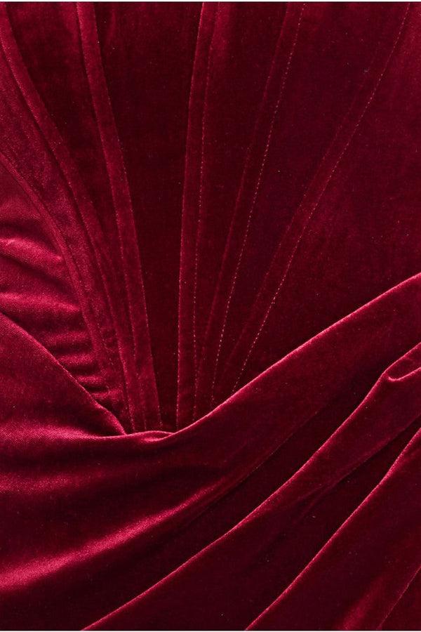 Goddiva Draped Shoulder Velvet Corset Maxi Dress - Wine By Goddiva
