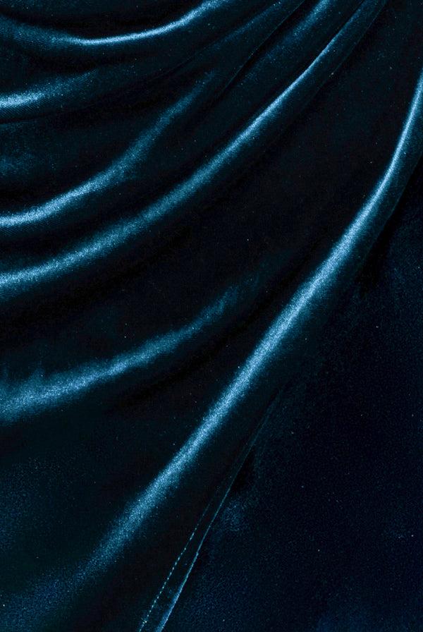 Goddiva Draped Shoulder Velvet Corset Midi Dress - Tealblue By Goddiva