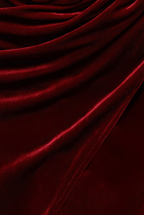 Goddiva Draped Shoulder Velvet Corset Midi Dress - Wine By Goddiva