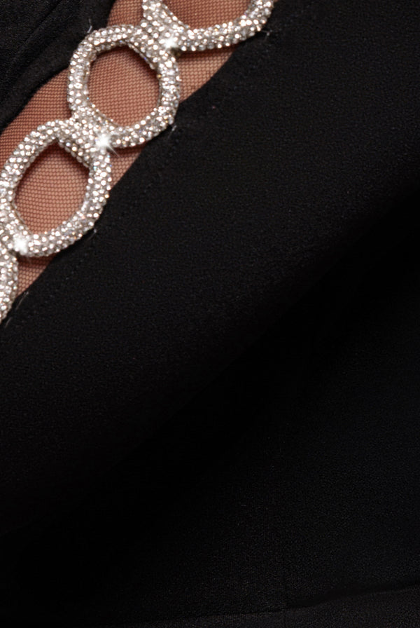 Goddiva Embellished Diamante Sleeve Bardot Maxi Dress - Black By Goddiva